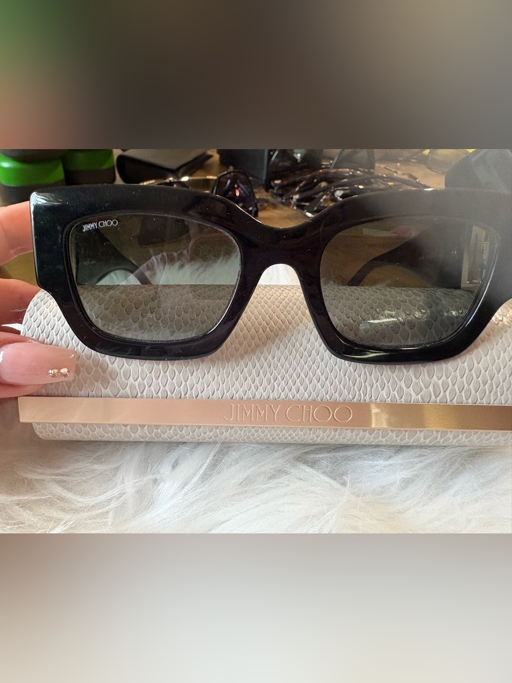 Jimmy Choo Black Sunglasses with Rose Gold Accent Case